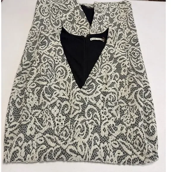 Alice+Olivia Lilia Lace Textured Plunge V Neck Midi Sheath Dress Summer - Picture 9 of 9